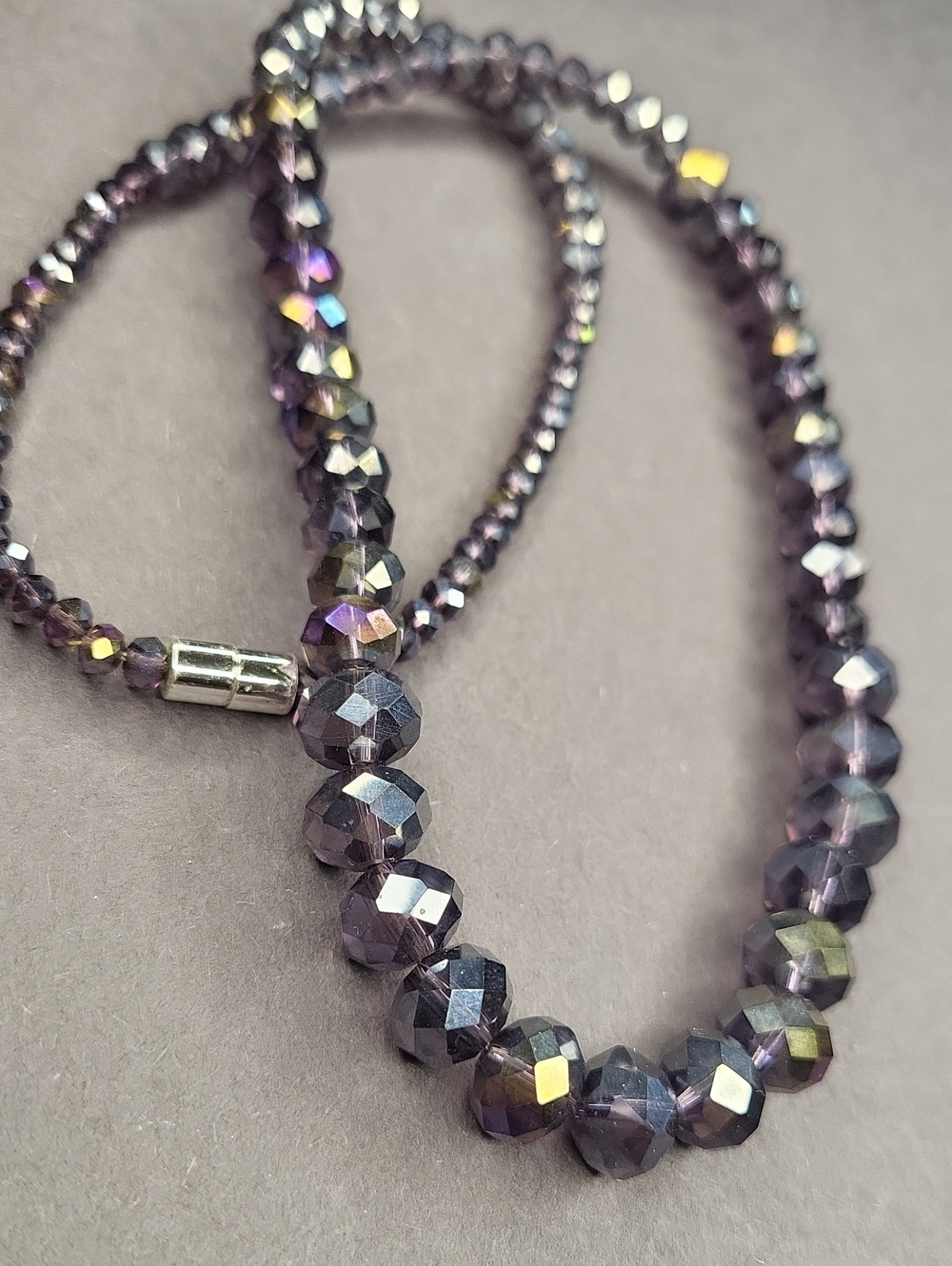 Faceted Iridescent Purple Beaded Necklace - Unbranded